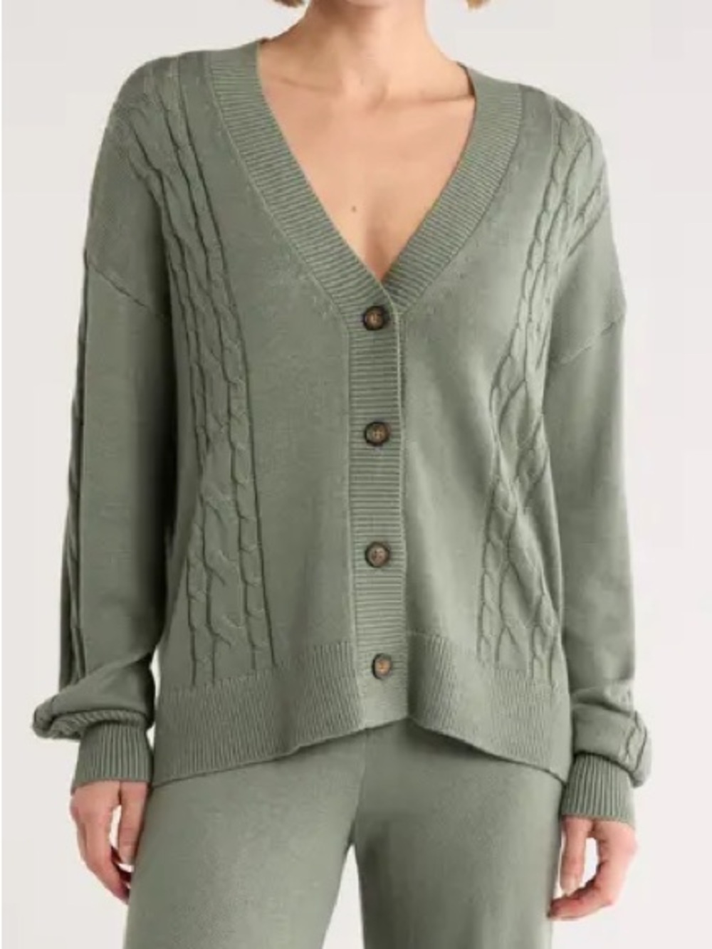 Splendid Cardigan and Wide Leg Pants in Sage Green